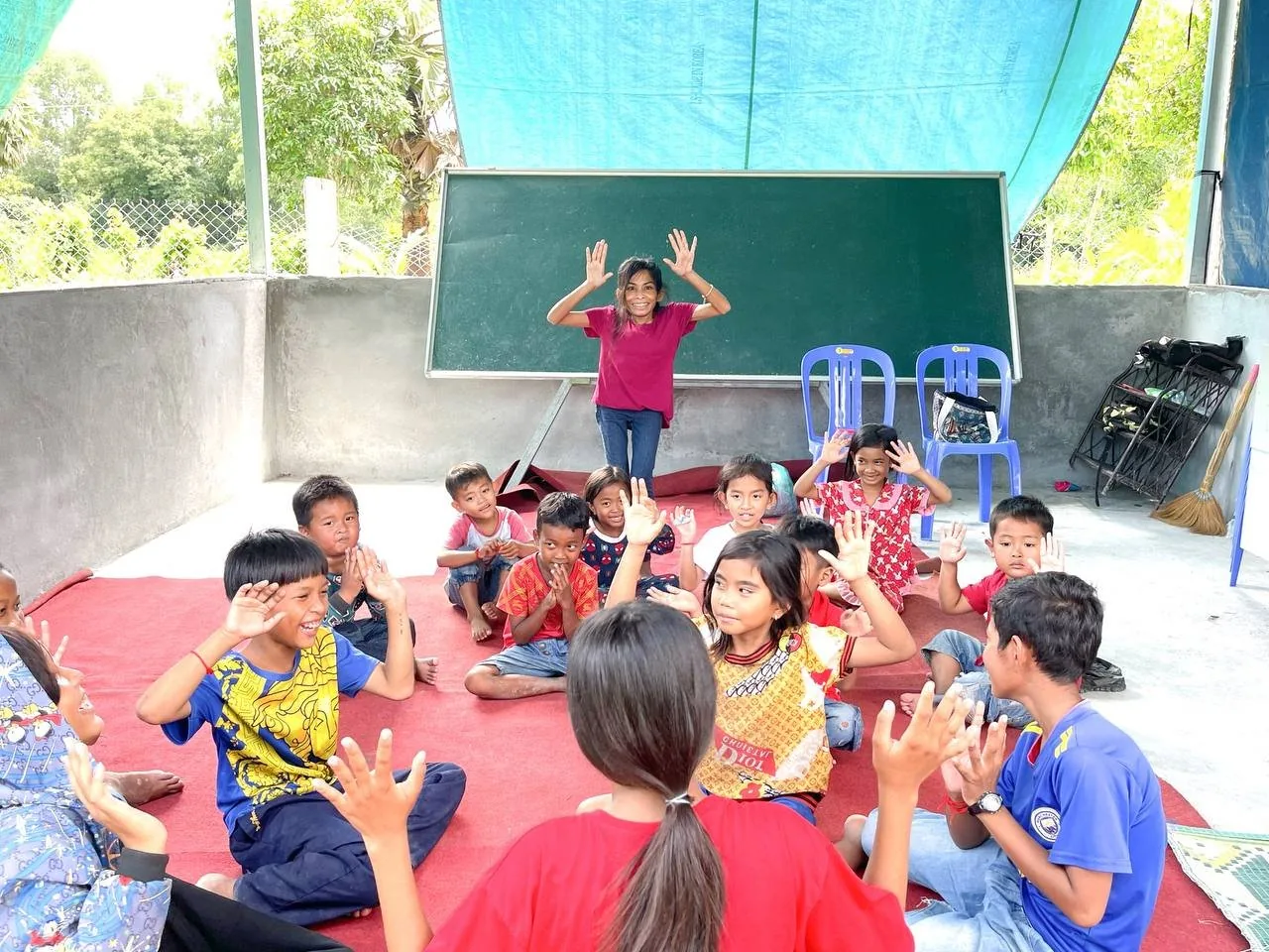 Children's ministry session during church planting in Takeo